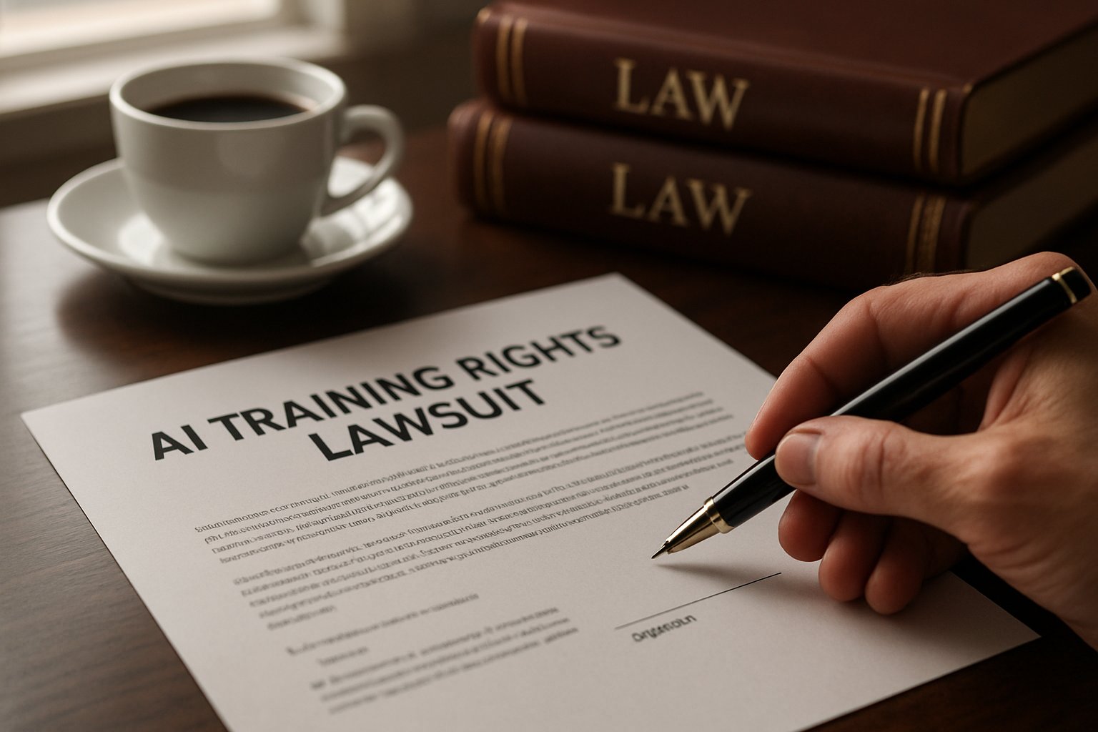 Legal documents on AI Training Rights lawsuit ready for signing