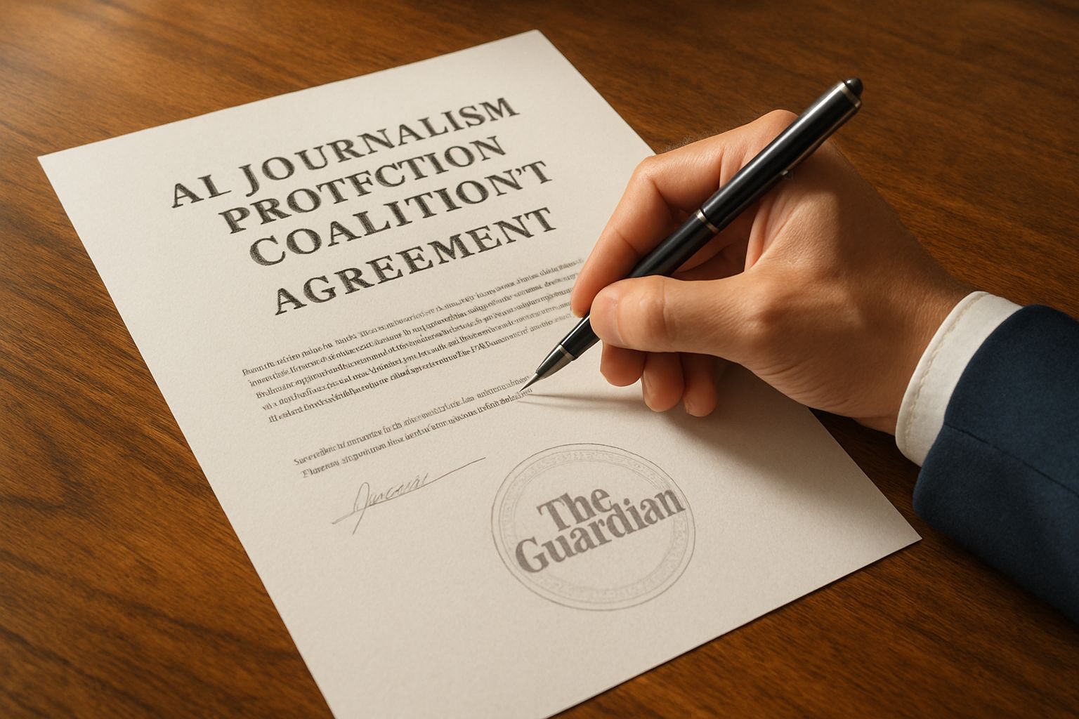 Signing AI Journalism Protection Coalition Agreement with Guardian involvement.