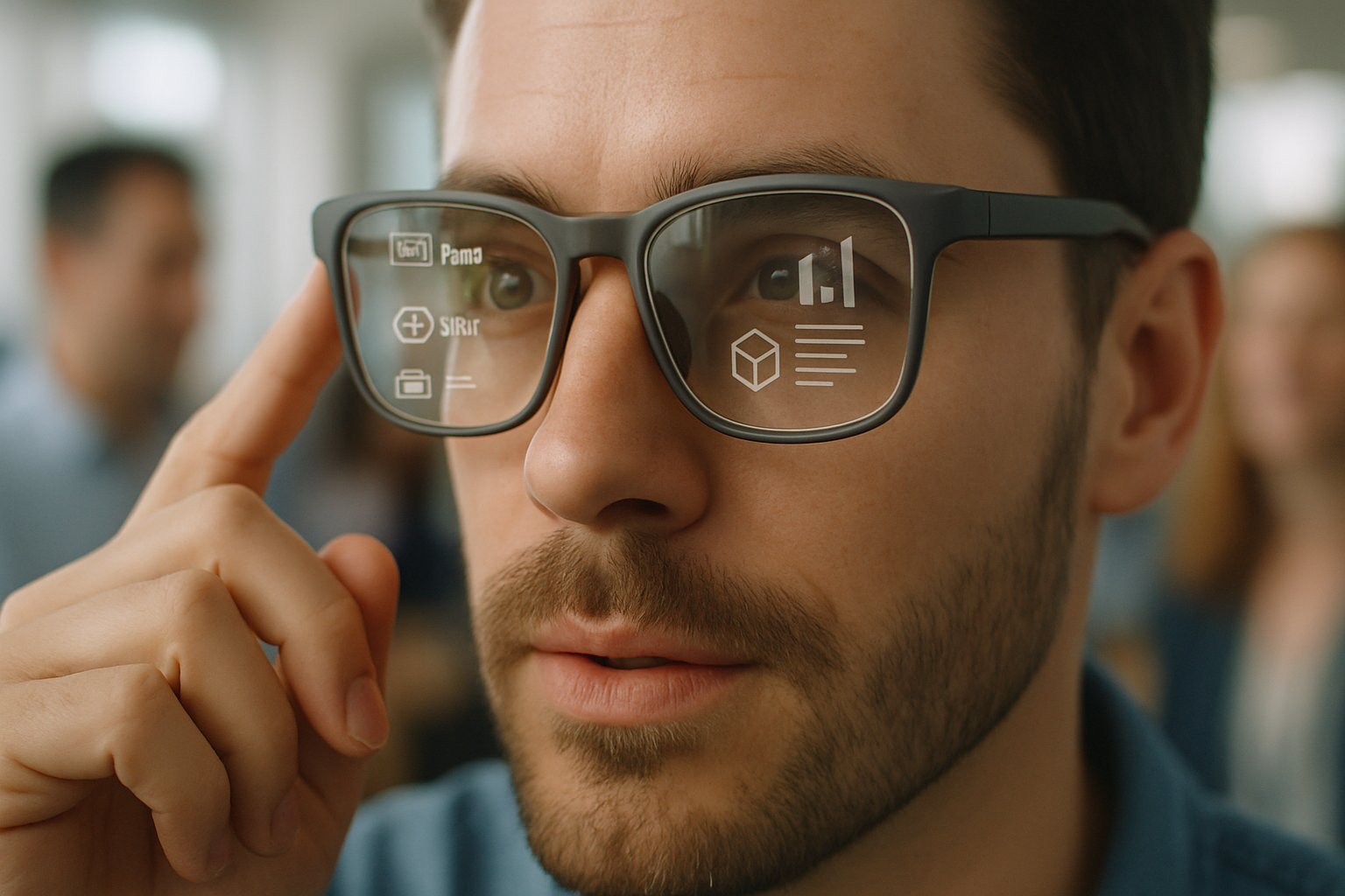 Person using smart glasses demonstrating Spatial Computing technology at a tech conference.