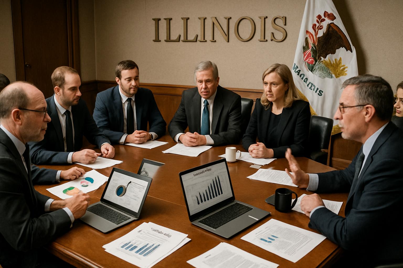 Illinois officials discuss AI Economics and tax policies in a government meeting.