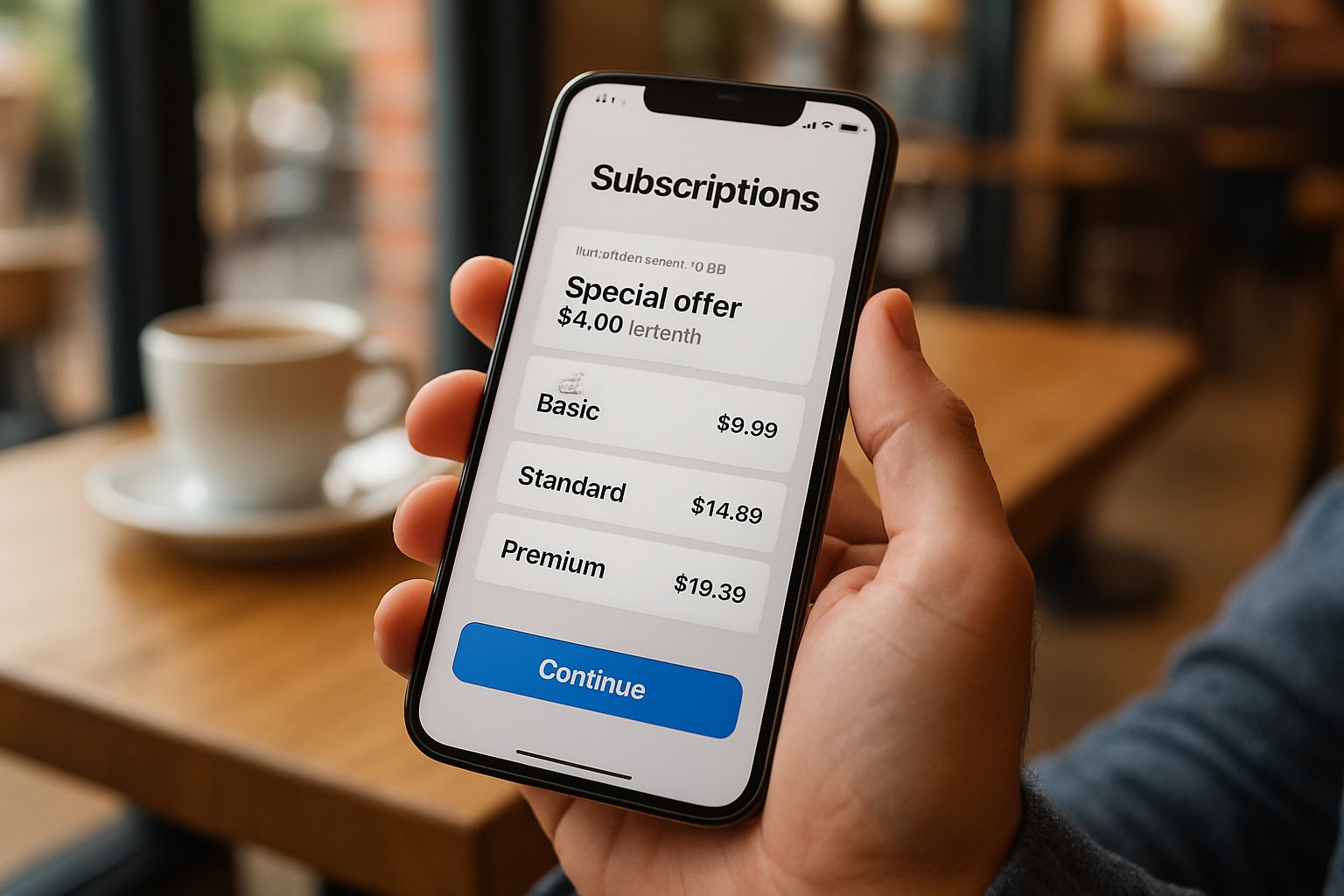 Smartphone showing AI Personalization Pricing tiers in a real-world setting.