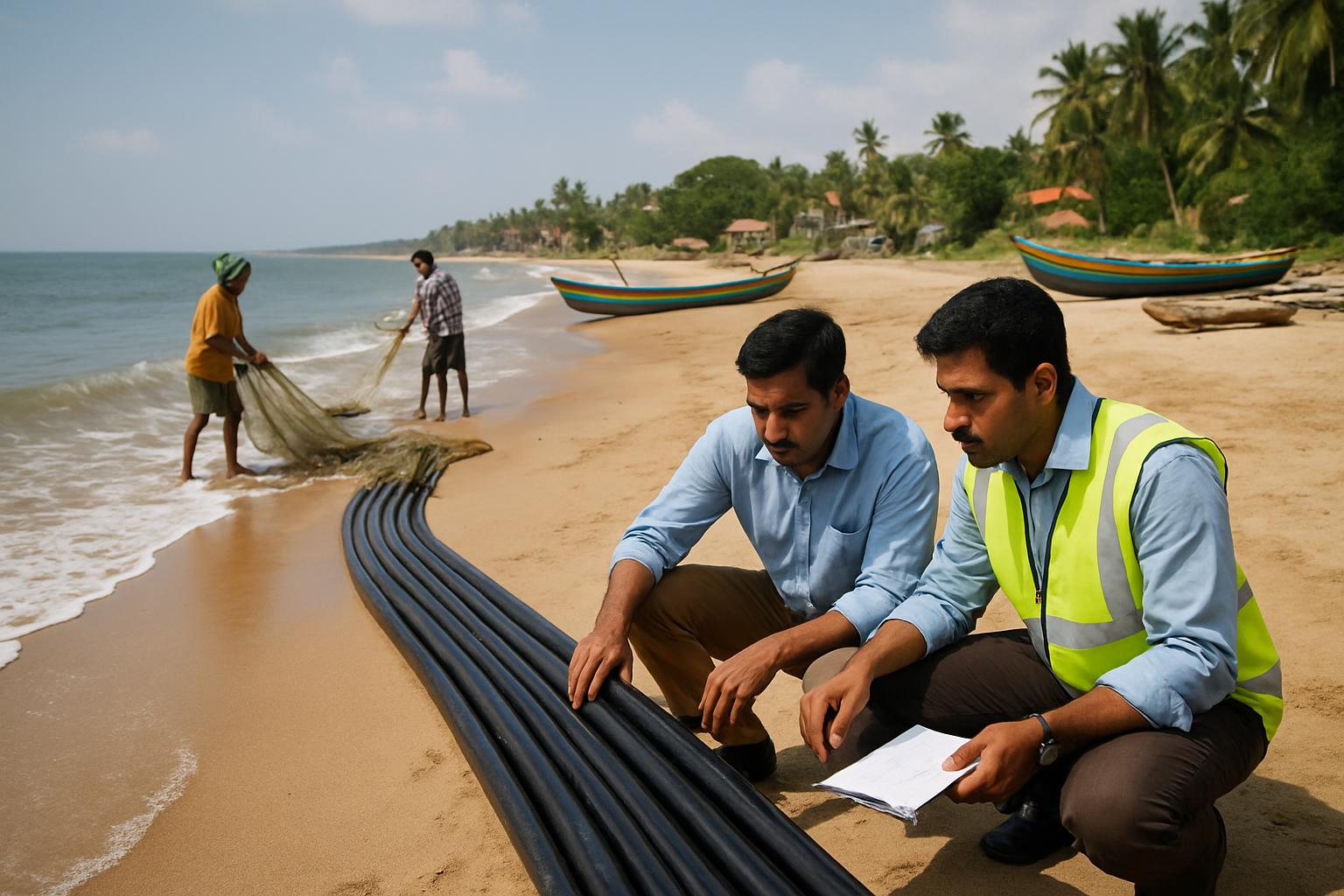 Digital Connectivity Expansion visualized by India-US subsea cable landing on Indian coastline.