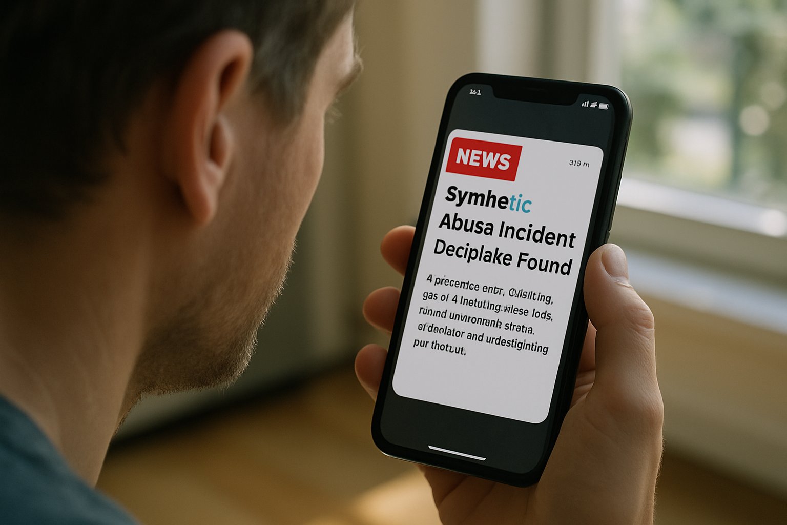 Person reads Synthetic Abuse alert about Grok deepfakes on smartphone under natural lighting.