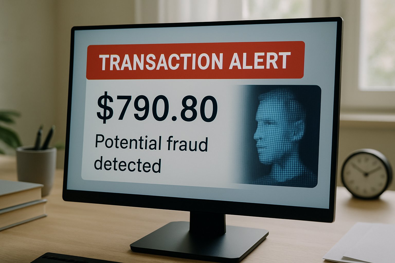 Fake identity on computer linked to cyber fraud and deepfake schemes