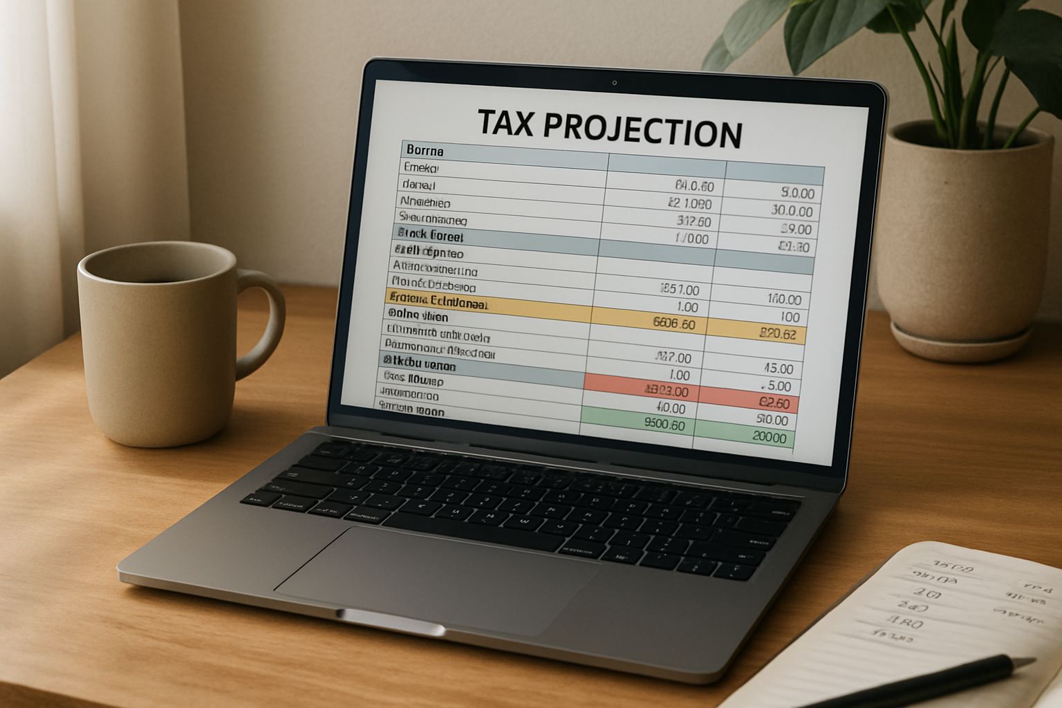 Tax Advisory scenario planning with digital spreadsheets on an advisor’s desk.