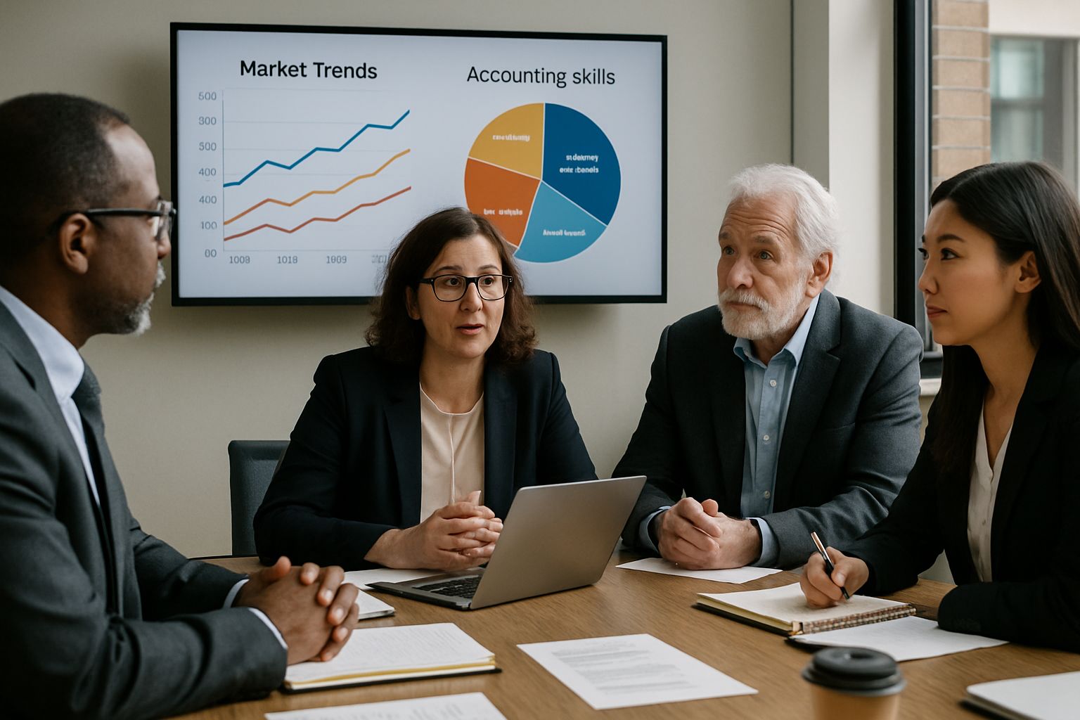 Collaborative team reviews CPA Skills Transition market data and trends.