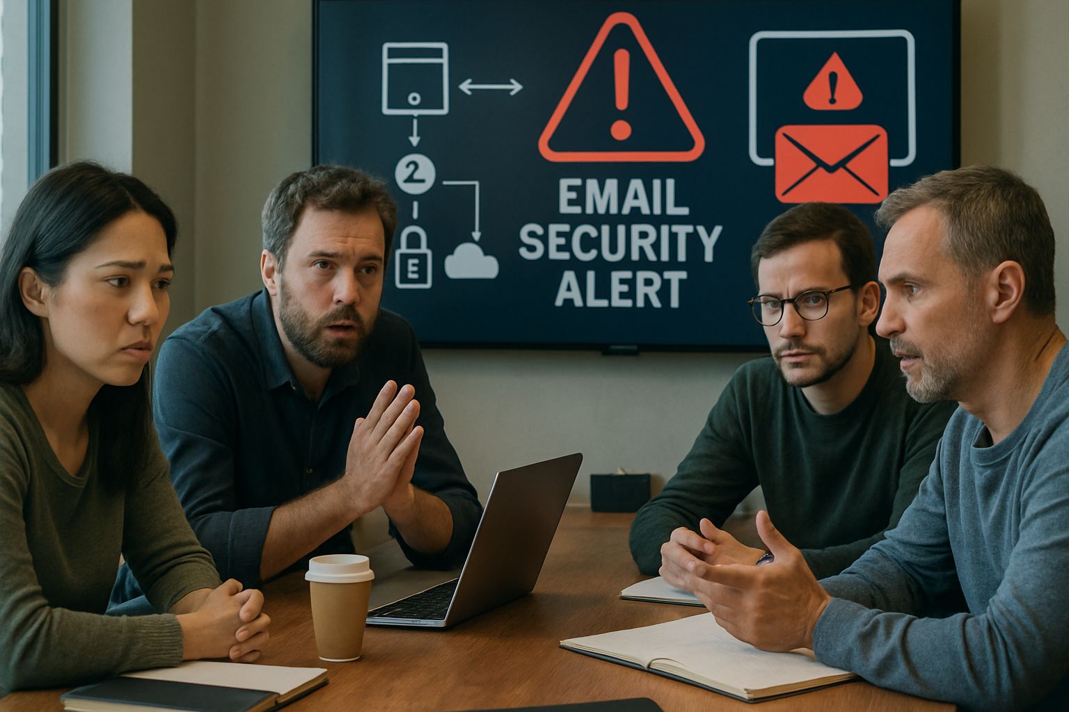 AI Service team meeting over email security and safeguard strategies