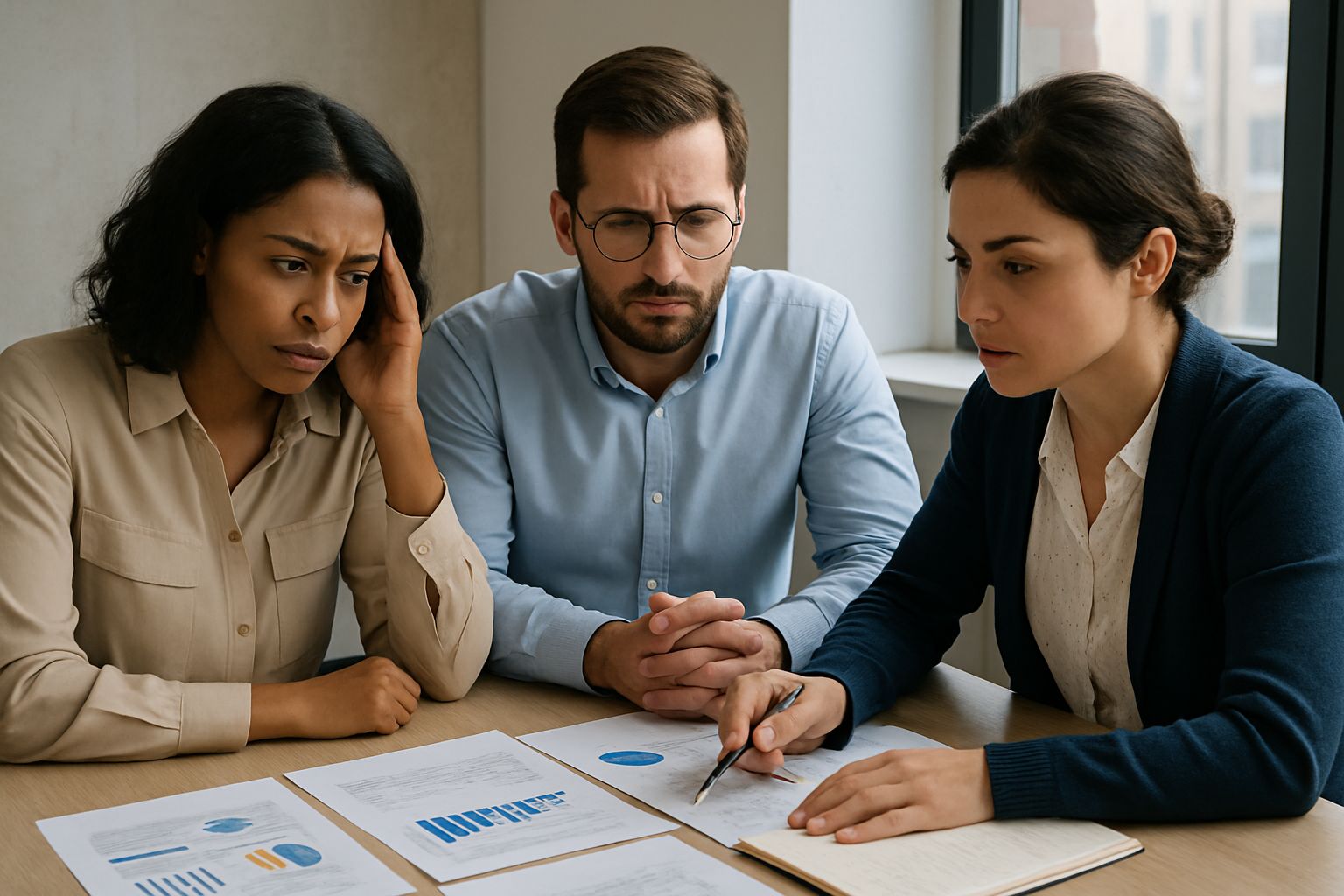 Team debating Doomerism Narrative Shift strategies in a conference room.