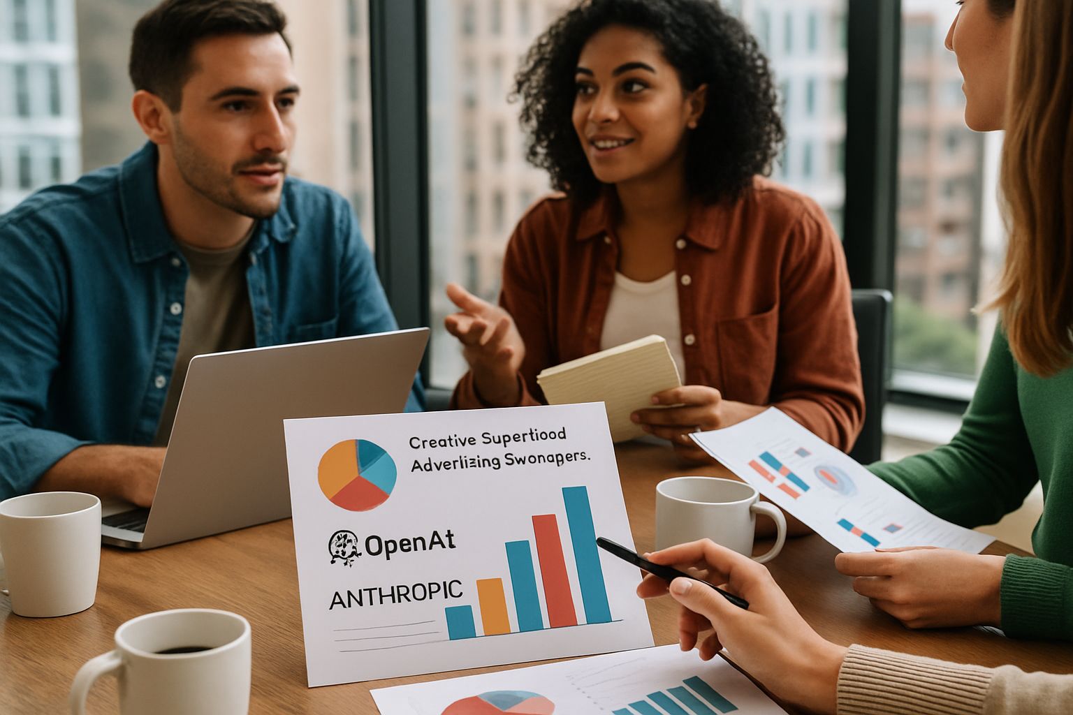 Advertising team strategizing OpenAI and Anthropic Super Bowl campaigns