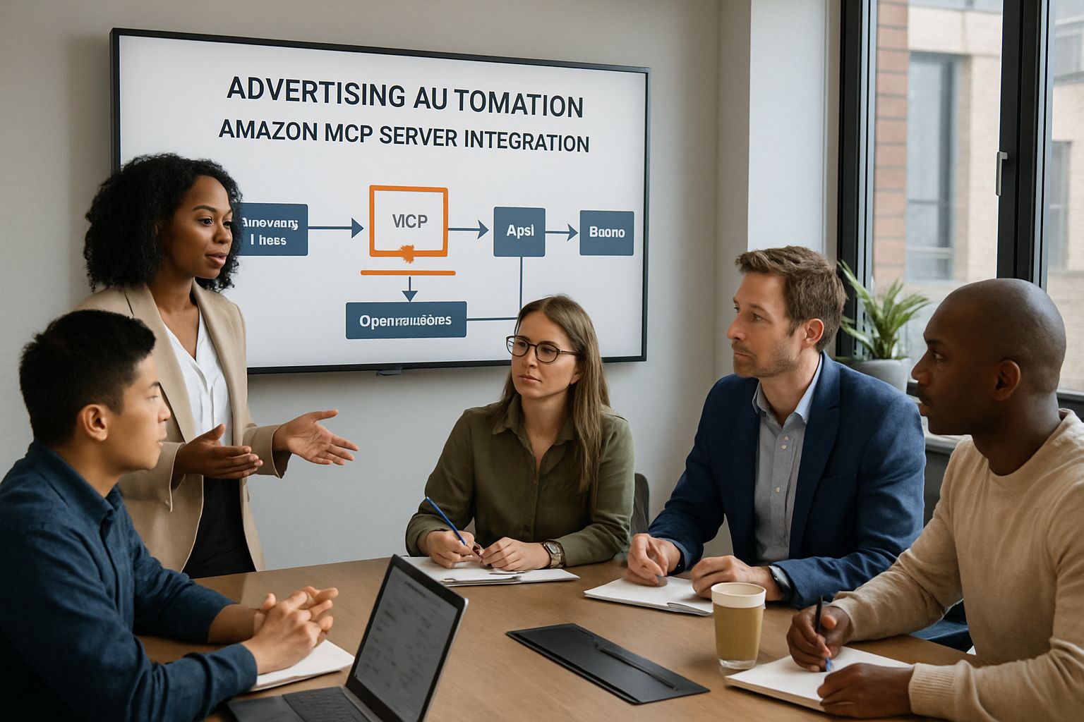 Team discussing advertising automation using Amazon MCP Server