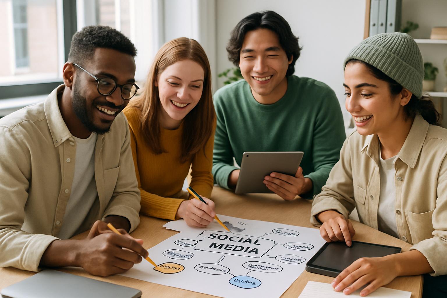 Team developing Social Media Skill automation strategies together