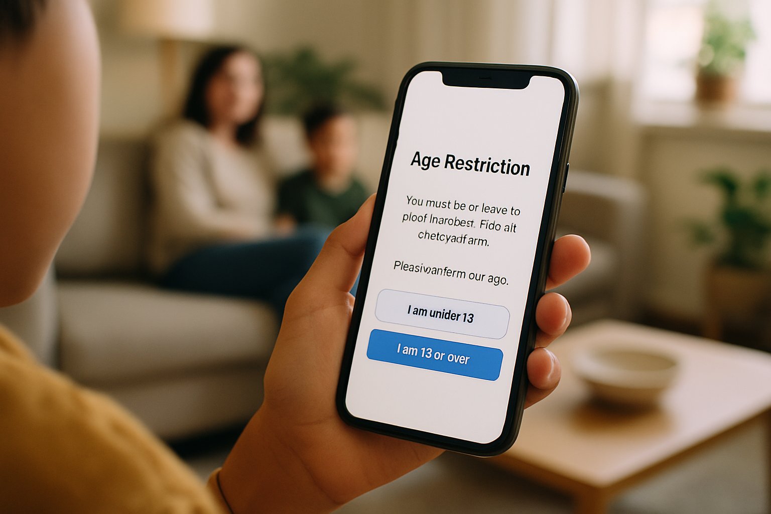 Teen faces AI Safety restrictions on smartphone device in home environment