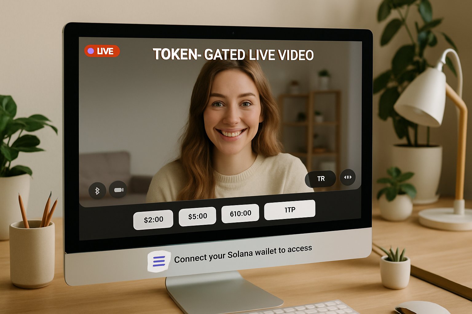 Uncensored Streaming token-gated interface with tipping options and Solana integration.