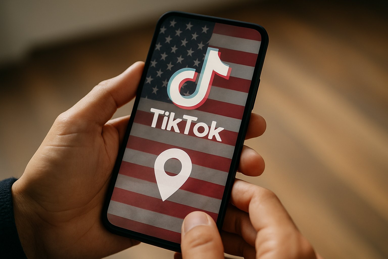 Transparency shown with TikTok app and US location symbols in realistic smartphone setting