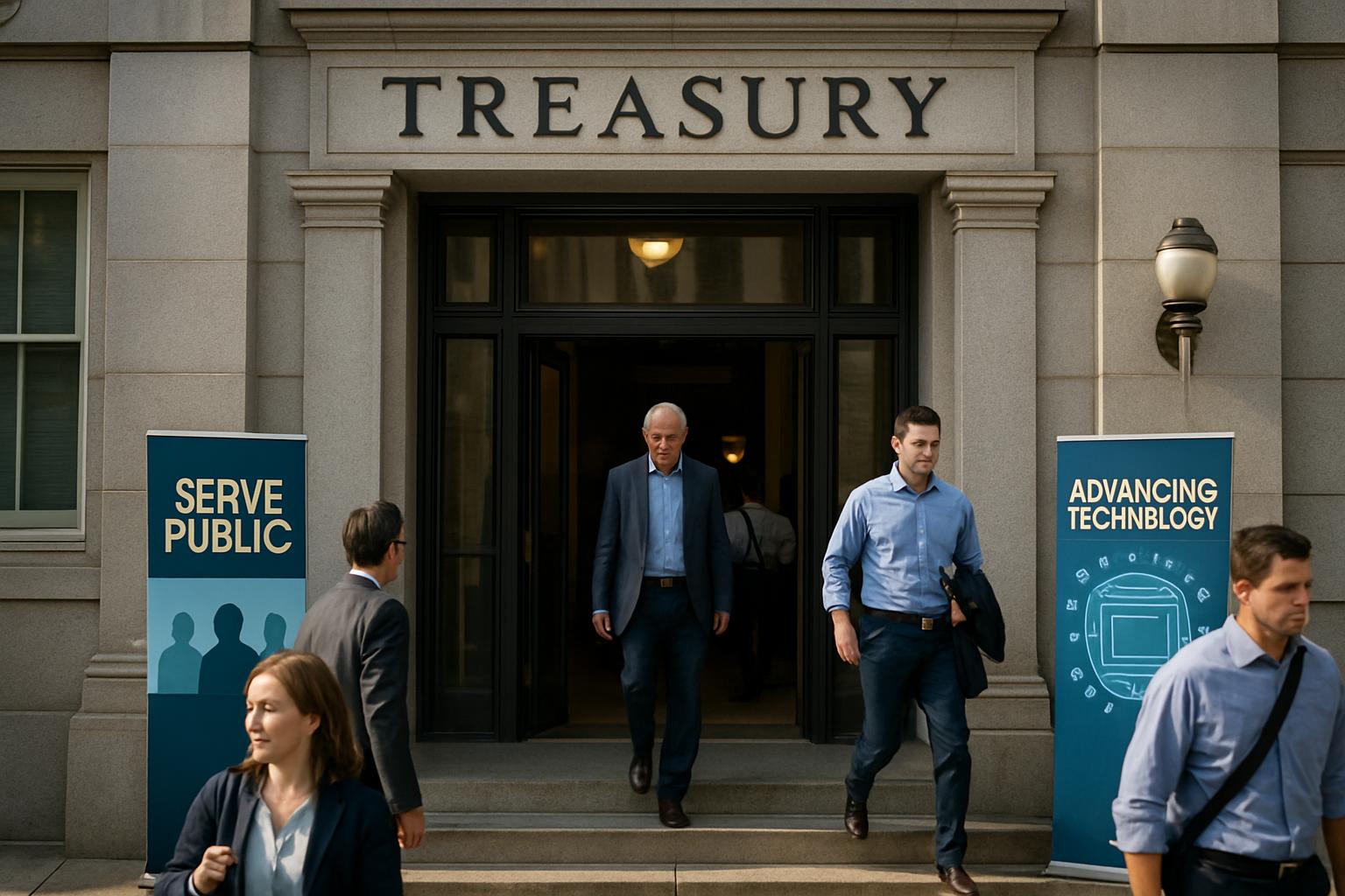Treasury building entrance emphasizing Public Service Advisory and civic engagement.