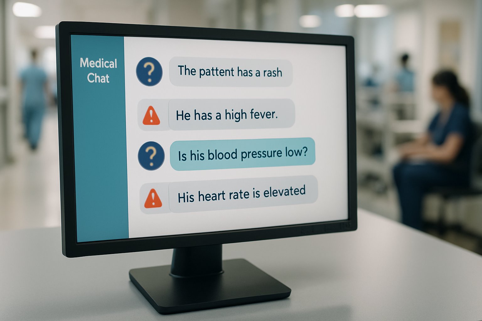 ChatGPT Health Risk scenario depicted on hospital computer monitor.