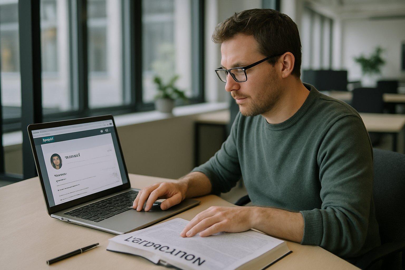 Professional updating LinkedIn profile and certifications for Career Mobility advancement.