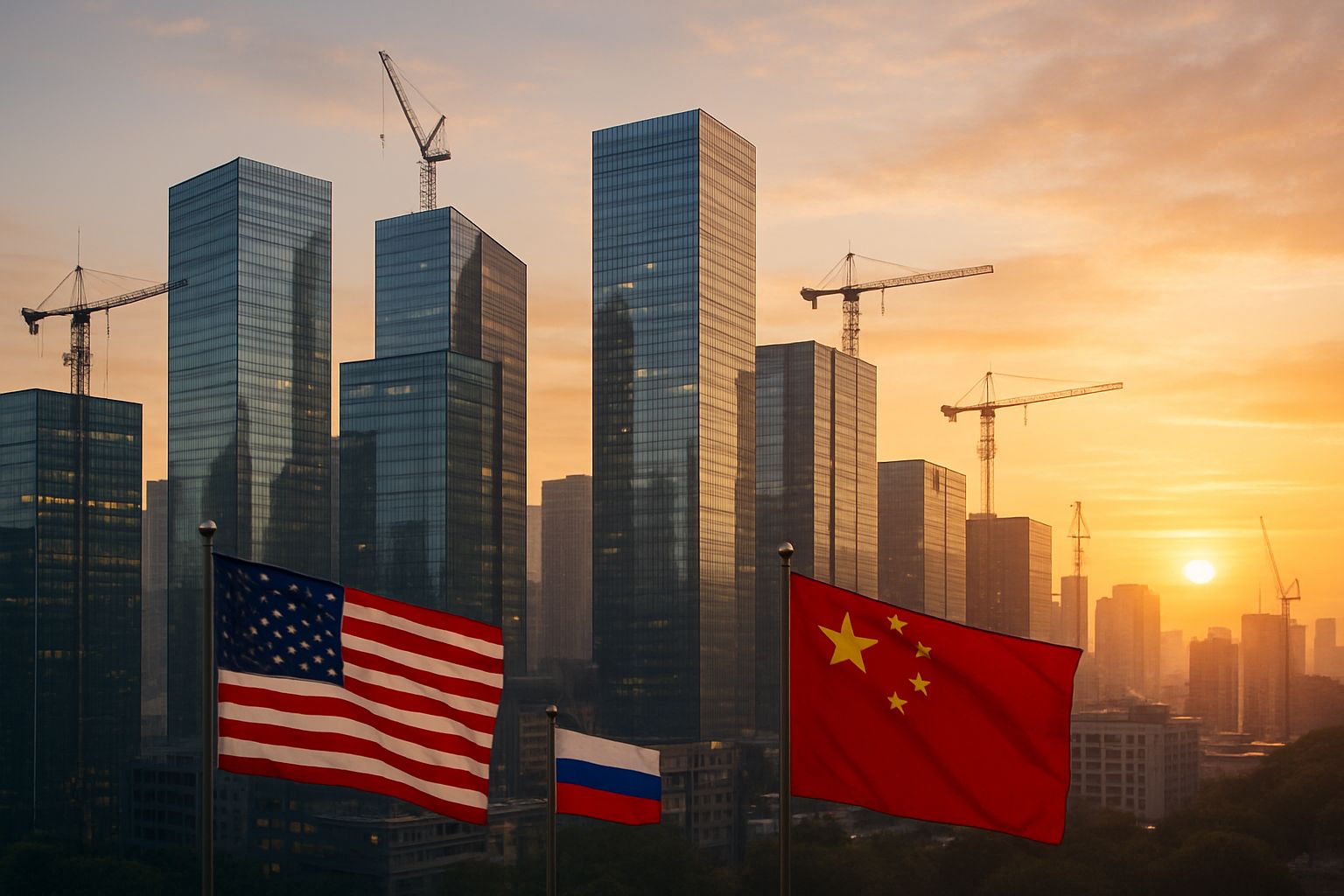 City skyline at sunrise highlights Economic Competitive Risk and national growth.