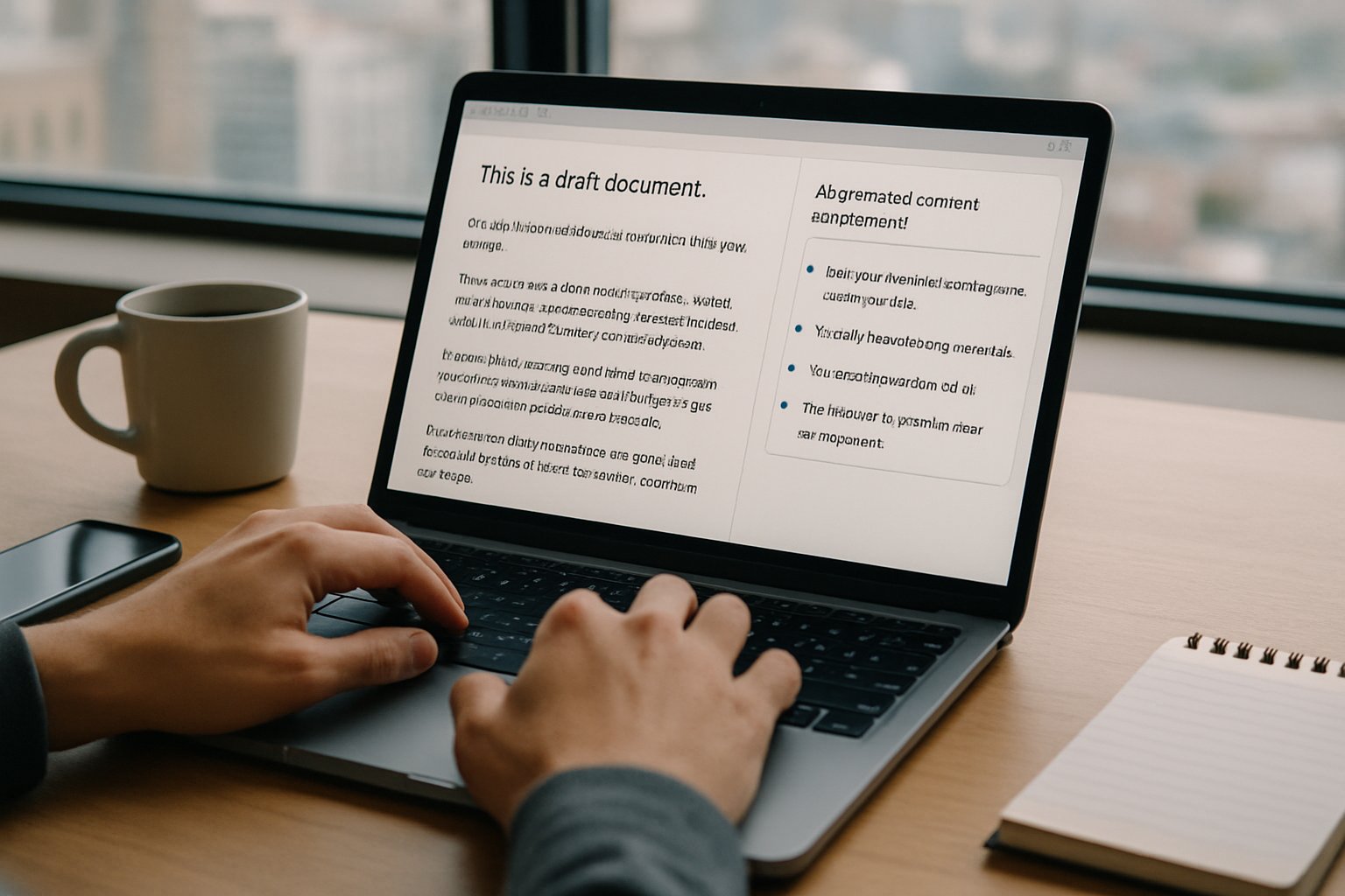 User interacts with generative AI writing tool on laptop, embracing new technology.