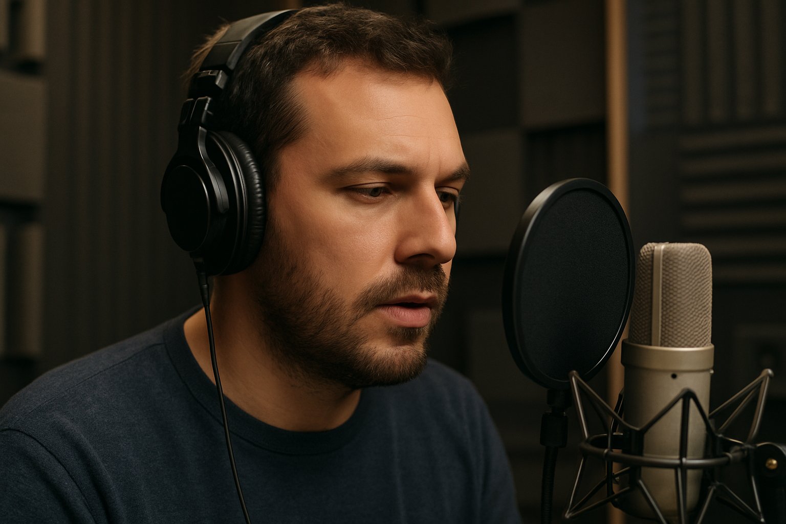 Professional voice actor in studio symbolizes Voice Rights in the context of AI voice cloning.