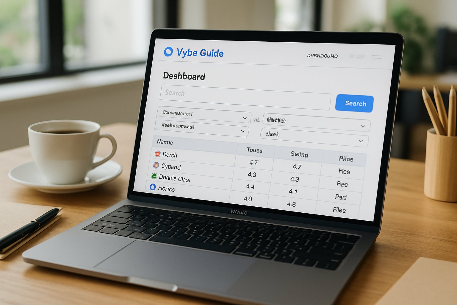 Vybe Guide dashboard open on a laptop for open-source project comparison.