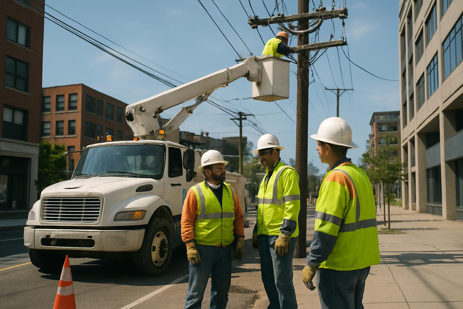 Utility workers maintaining city grid highlight Infrastructure Policy in action