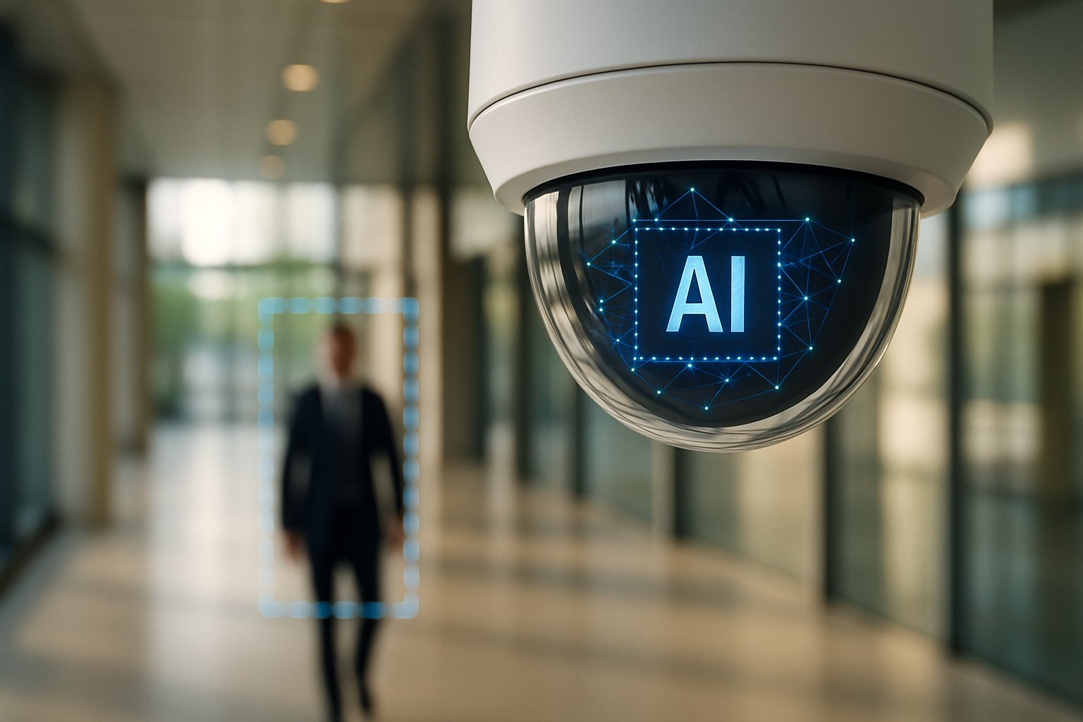 Security Camera AI-enabled camera installed in office lobby.