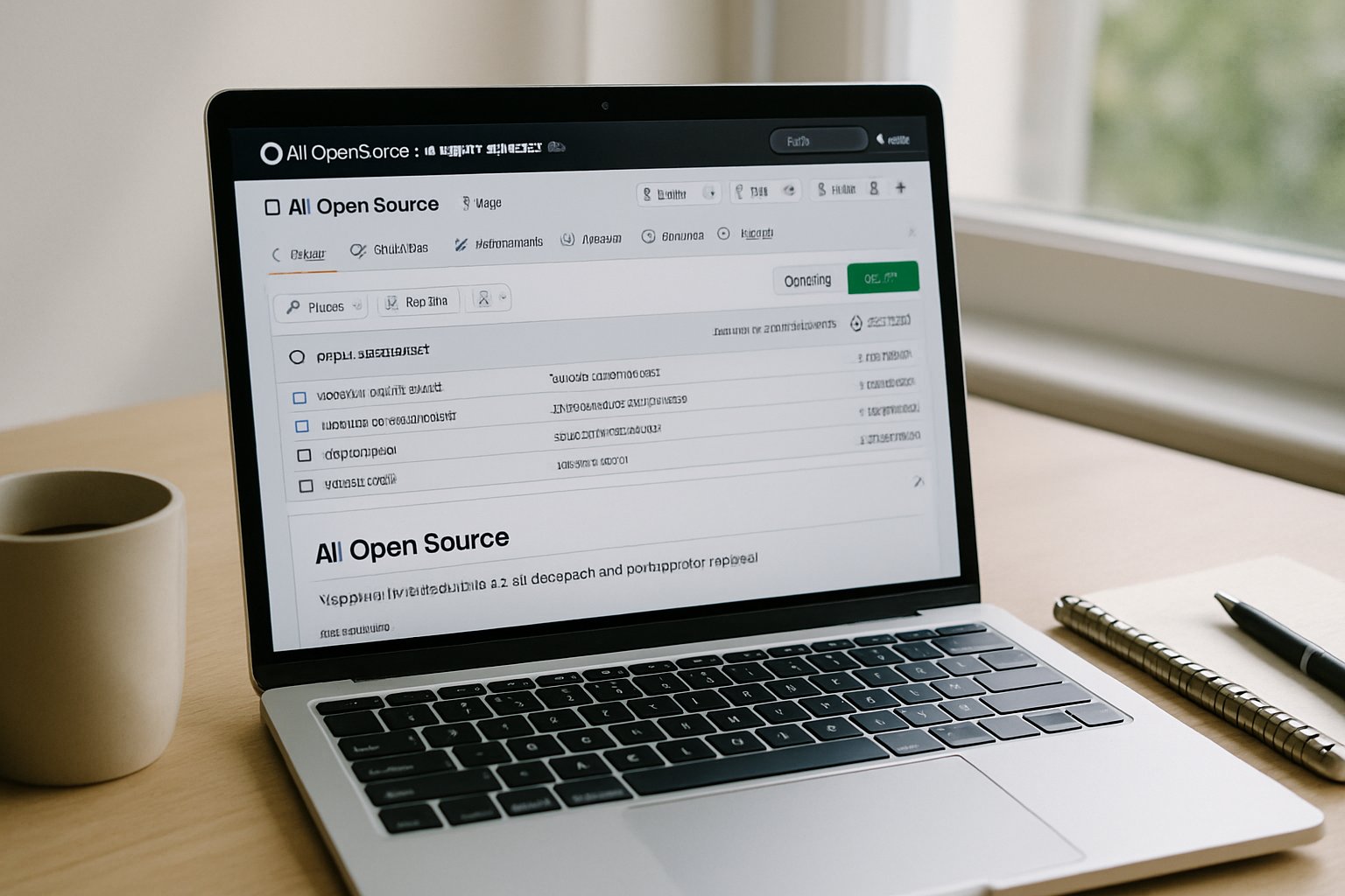 GitHub AI Open Source project page on laptop in natural setting.