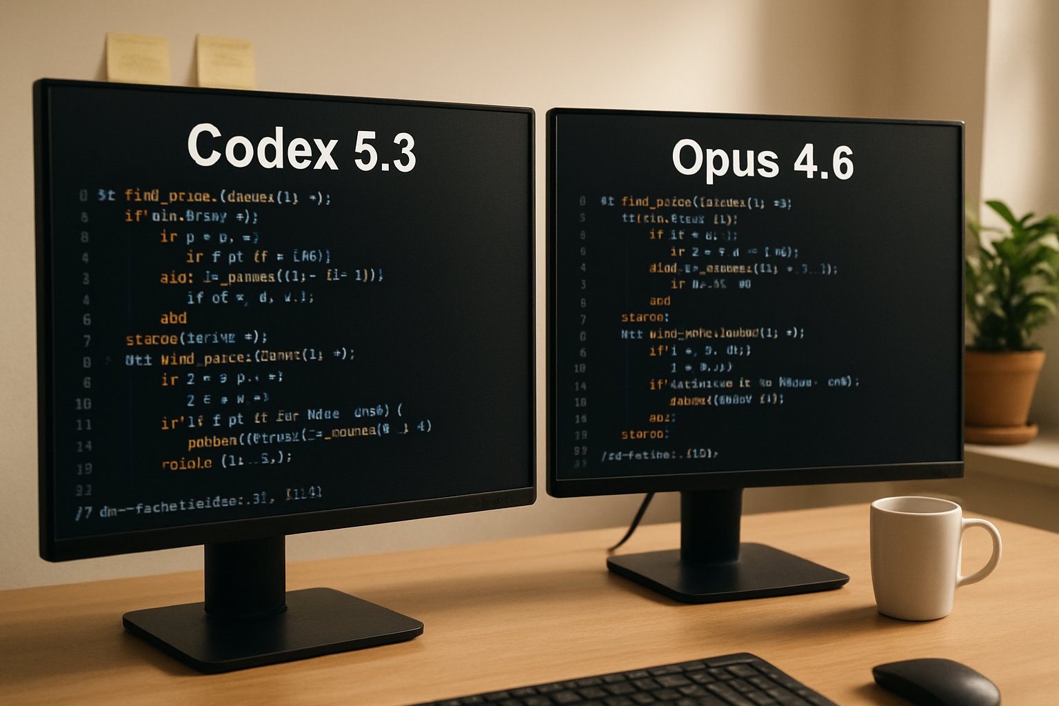 Comparing AI Coding Models Codex 5.3 versus Opus 4.6 side by side.