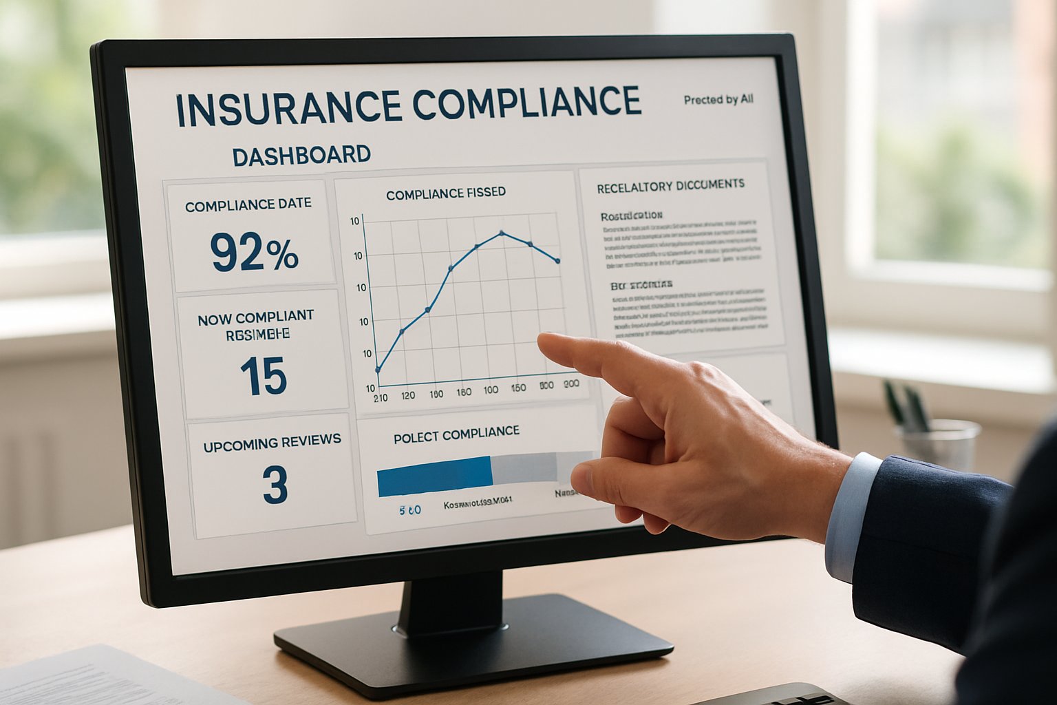 AI Regulatory Tech dashboard for insurance filings on computer screen.