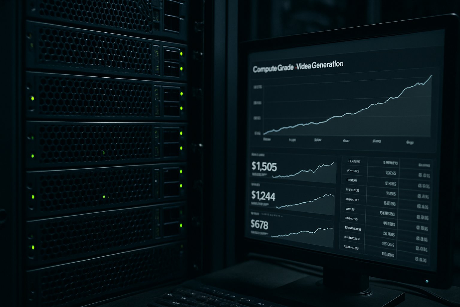 Data center server racks illustrating Video Generation Economics compute costs