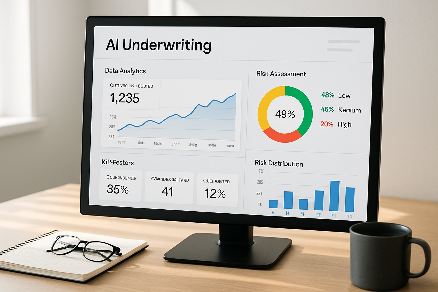 AI Underwriting Platforms dashboard showing risk analytics and data visuals.