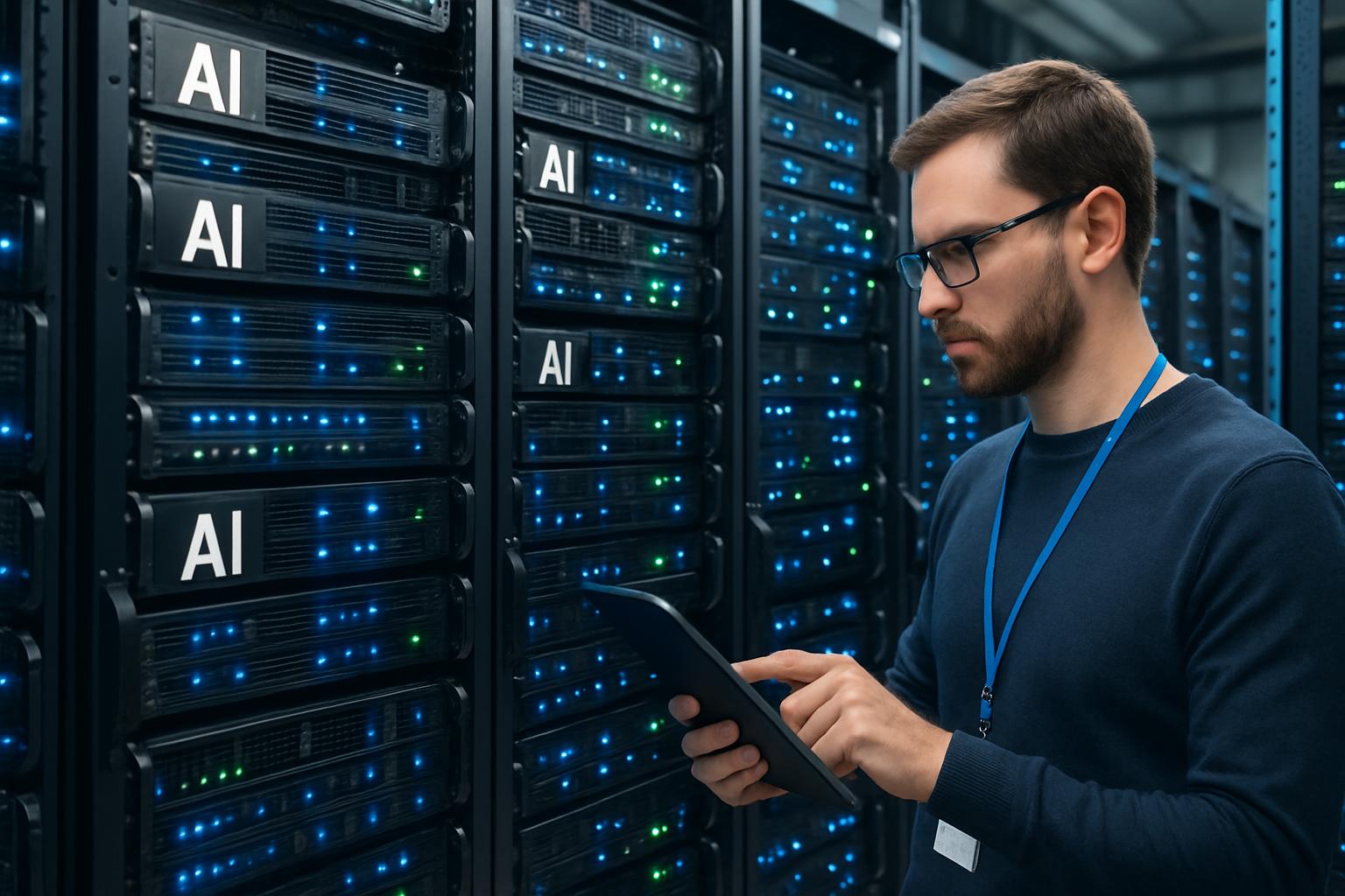 Technician inspects AI infrastructure servers as part of Temasek AI Strategy.