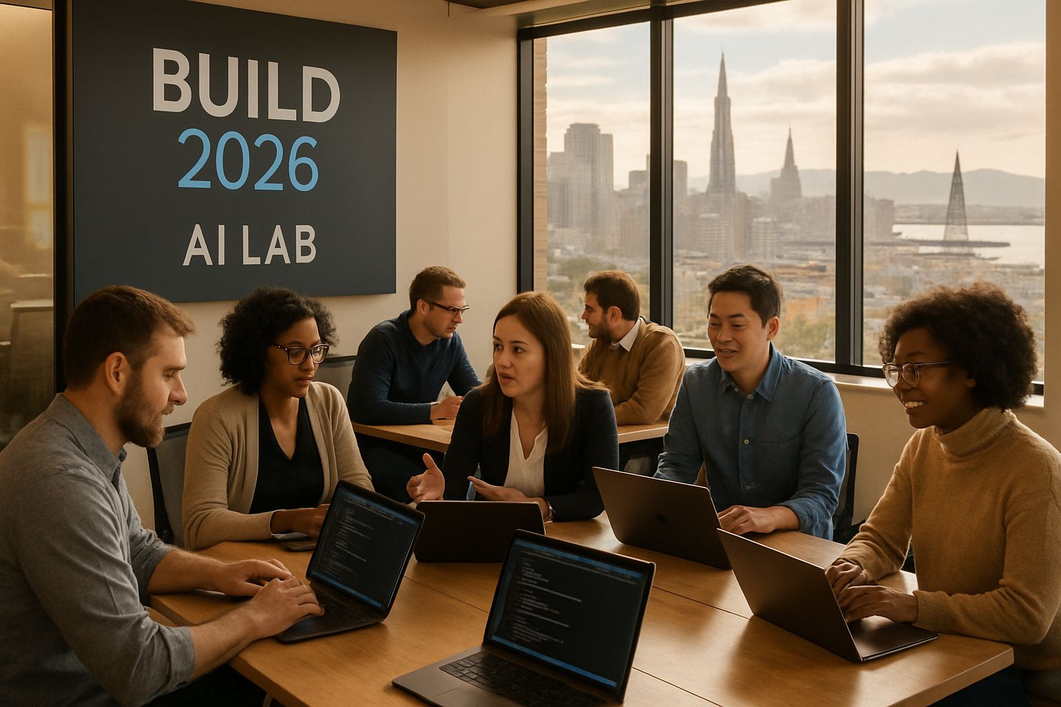 Developers collaborating in an AI lab session at Build 2026 San Francisco.