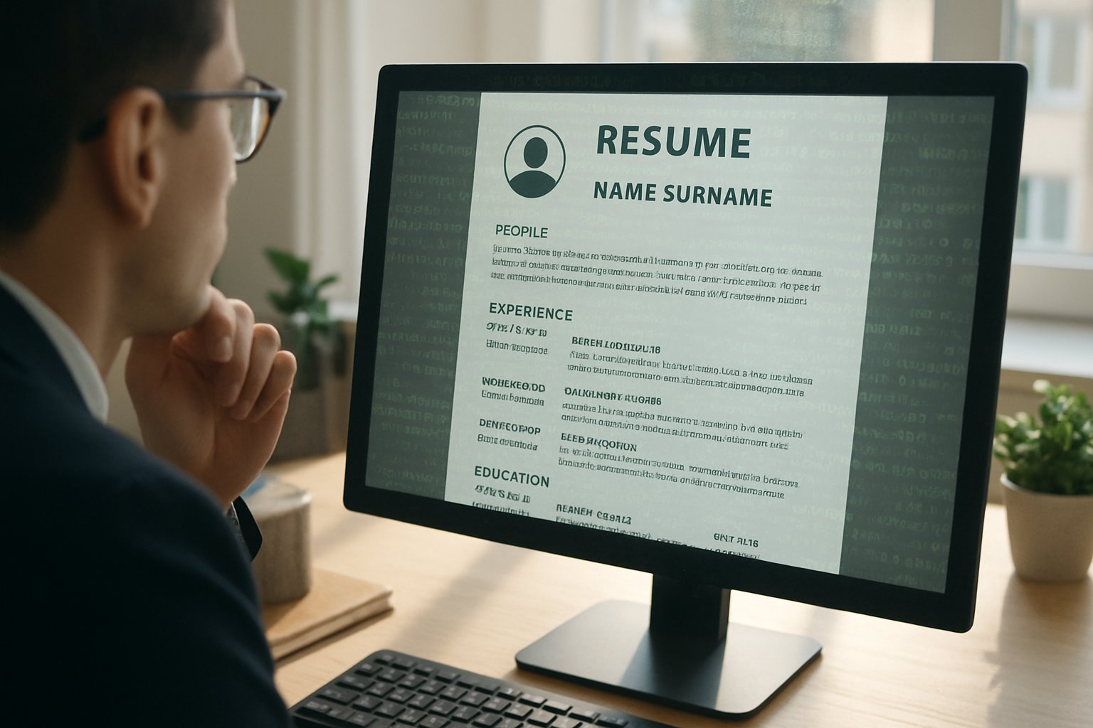 Professional examining resume with hidden AI elements showcasing Career Automation Risk.
