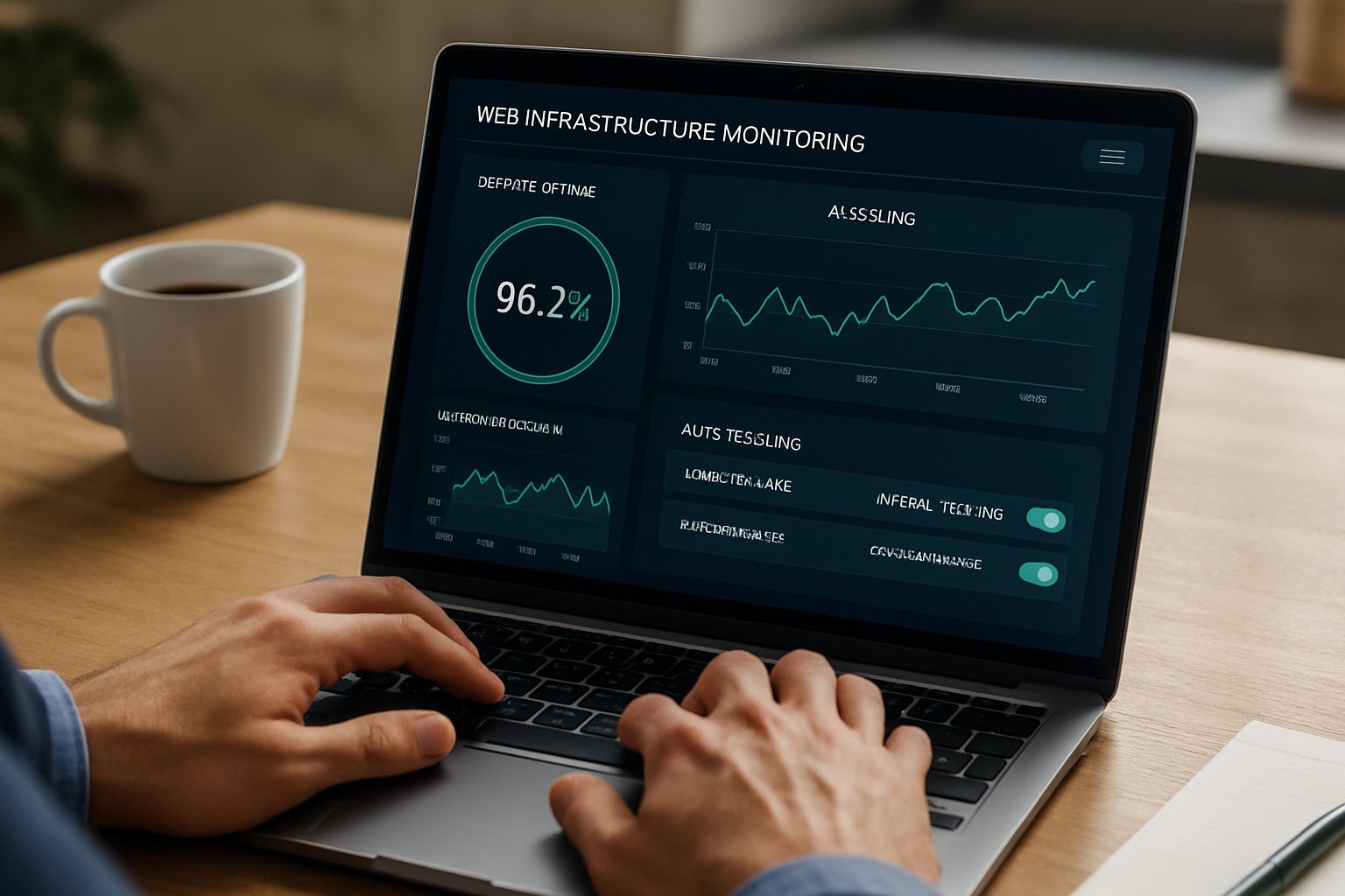 Advanced AI server uptime dashboard in real-world workspace.