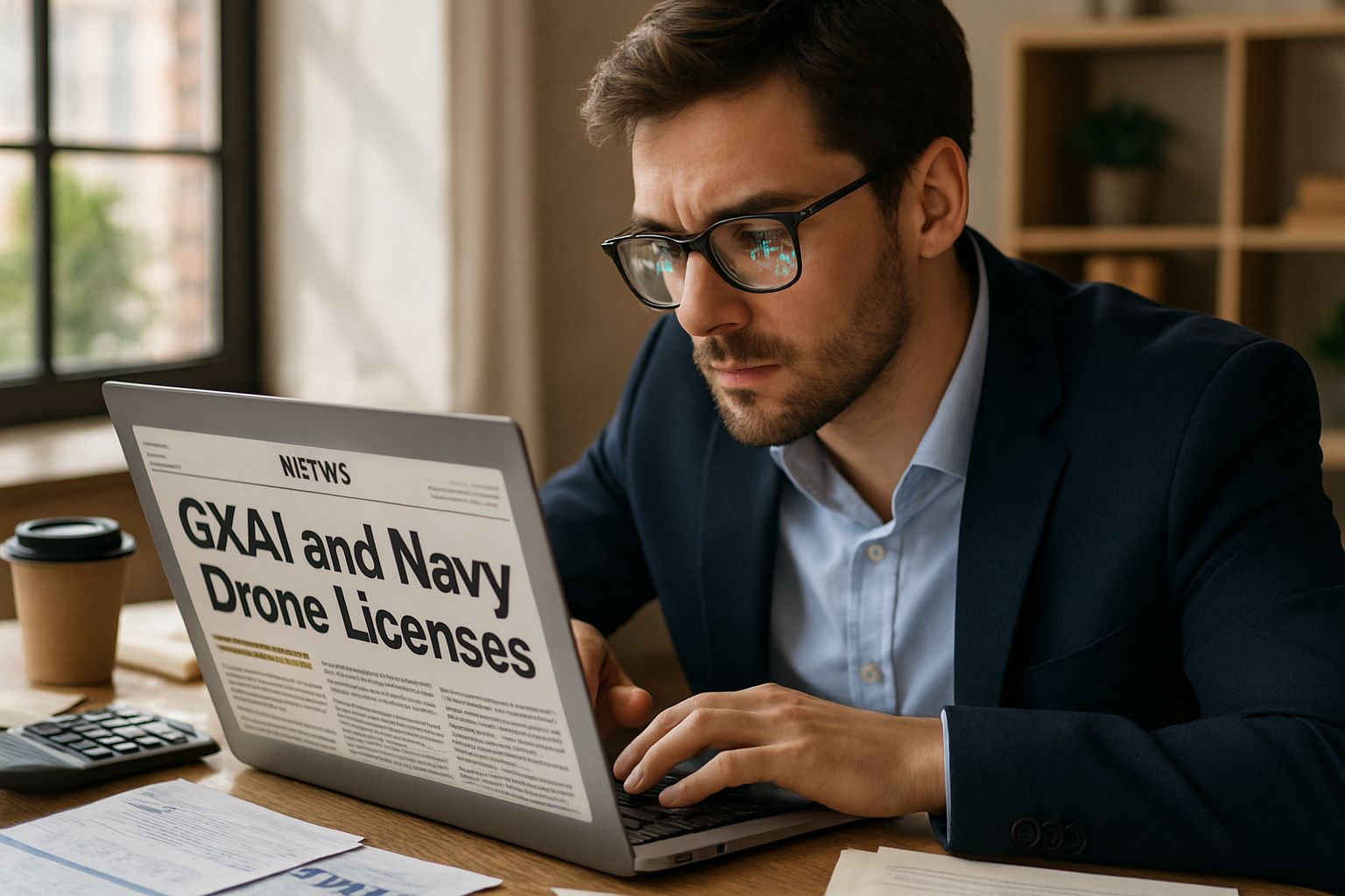 Speculative Market Finance analyst reviews GXAI stock news on laptop.