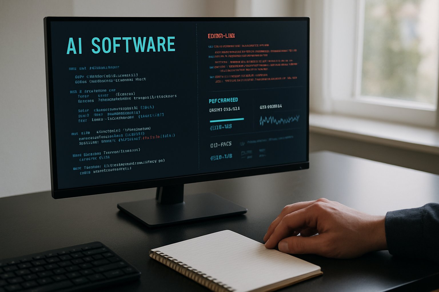 Closeup of AI Software Quality review with code and metrics on screen.