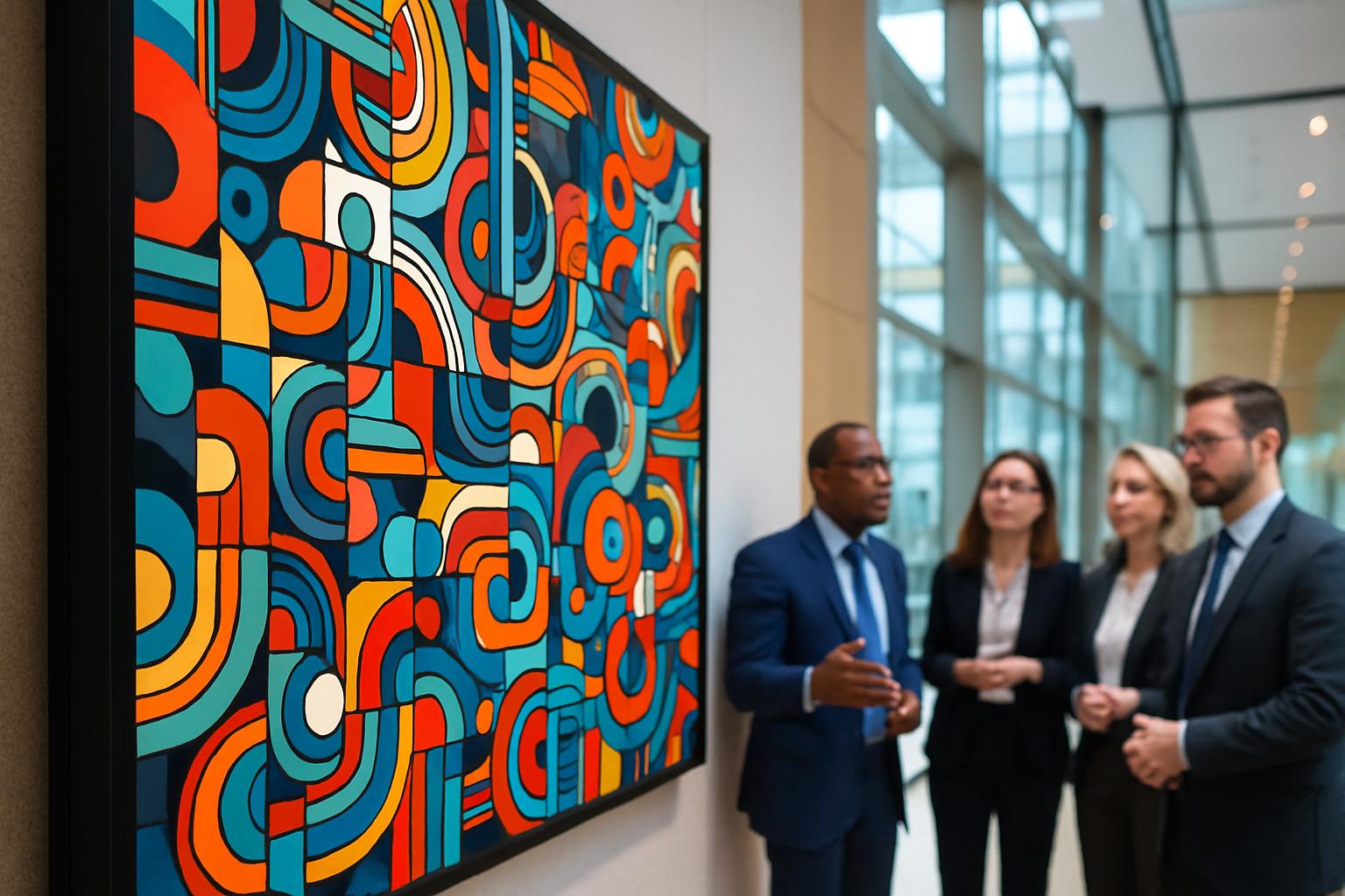 Professionals discussing Generative Art Shift in museum exhibition