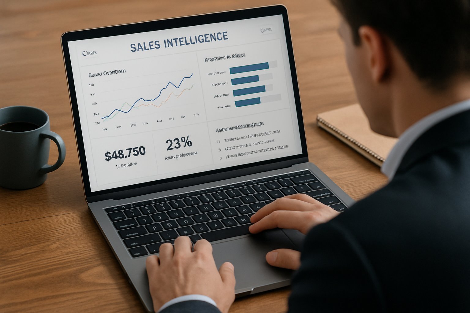 Sales Intelligence analytics shown on a professional's laptop in a bright office.