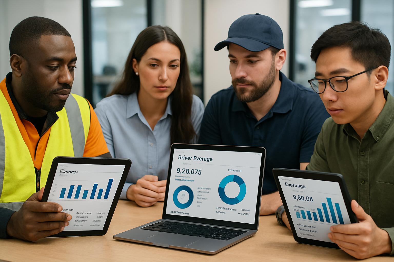 Professionals review wage data on tablets highlighting Algorithmic Wage Settlement impact.