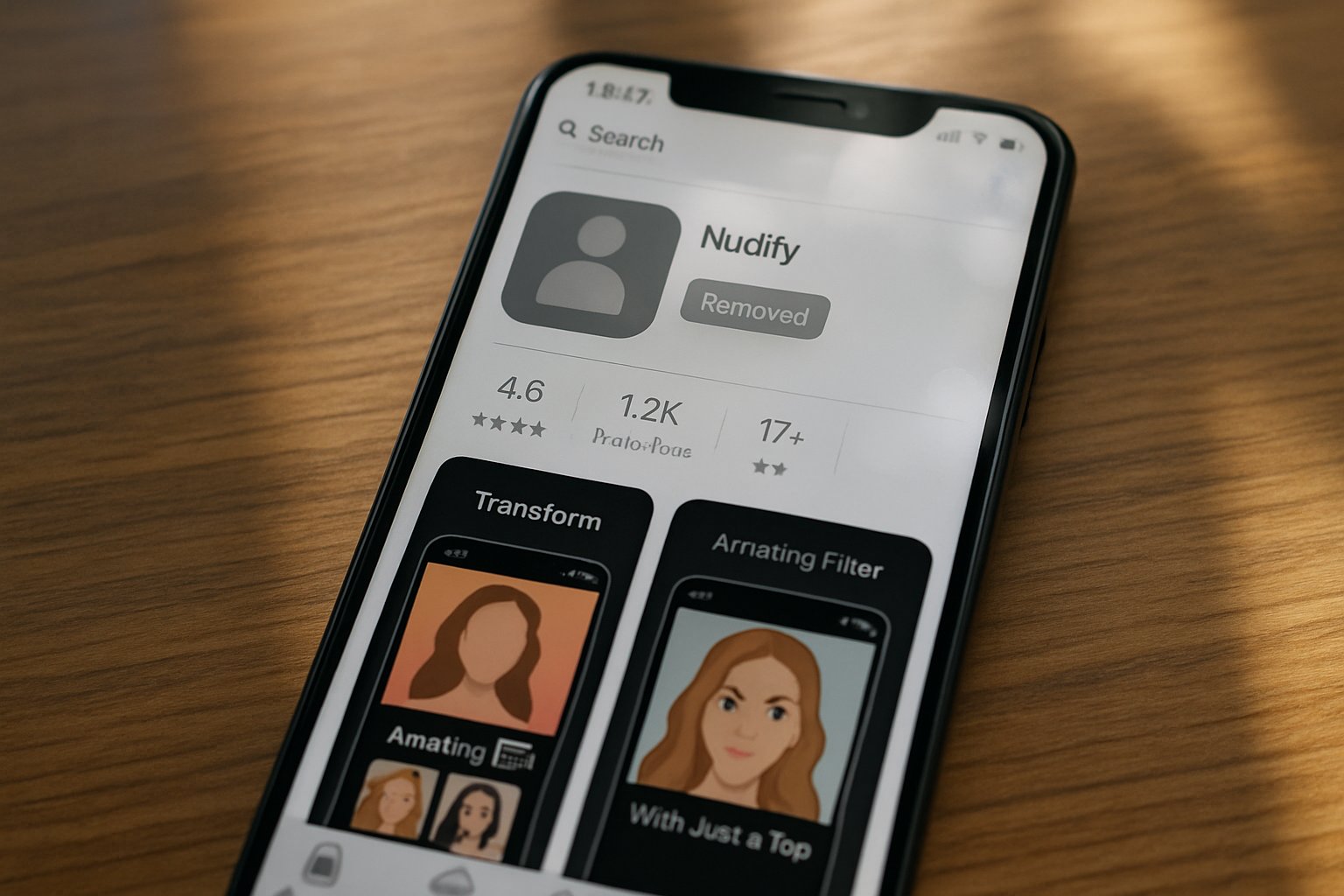 Smartphone displaying Nudify App removal during Nudify App Scandal