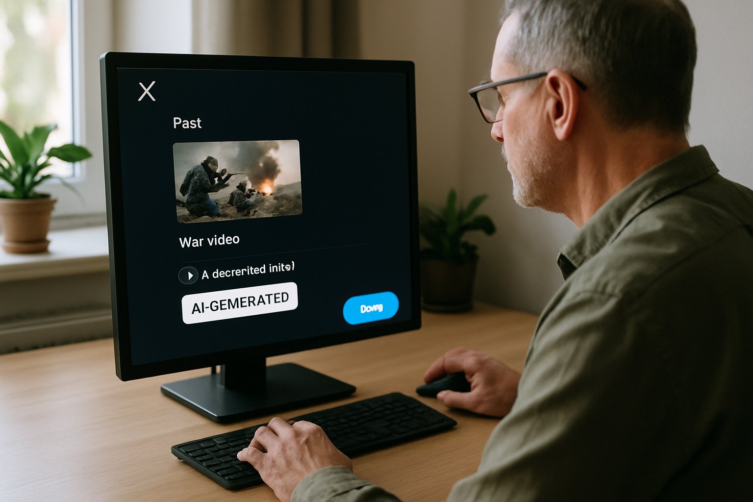 Content creator applies AI label under X AI Labels for war video upload.