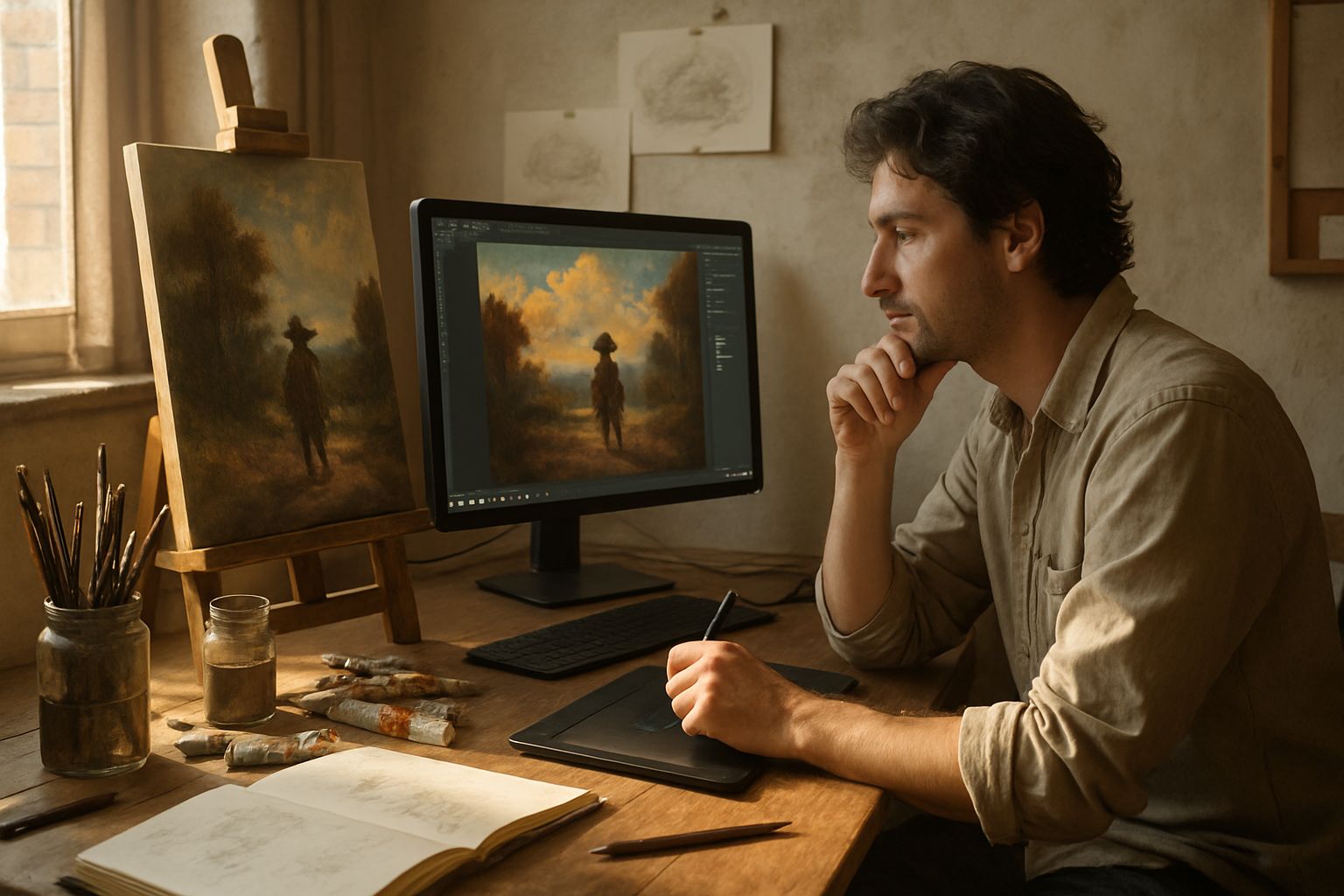 Digital Afterlife Dispute portrayed as artist considers AI's impact on creative legacy.