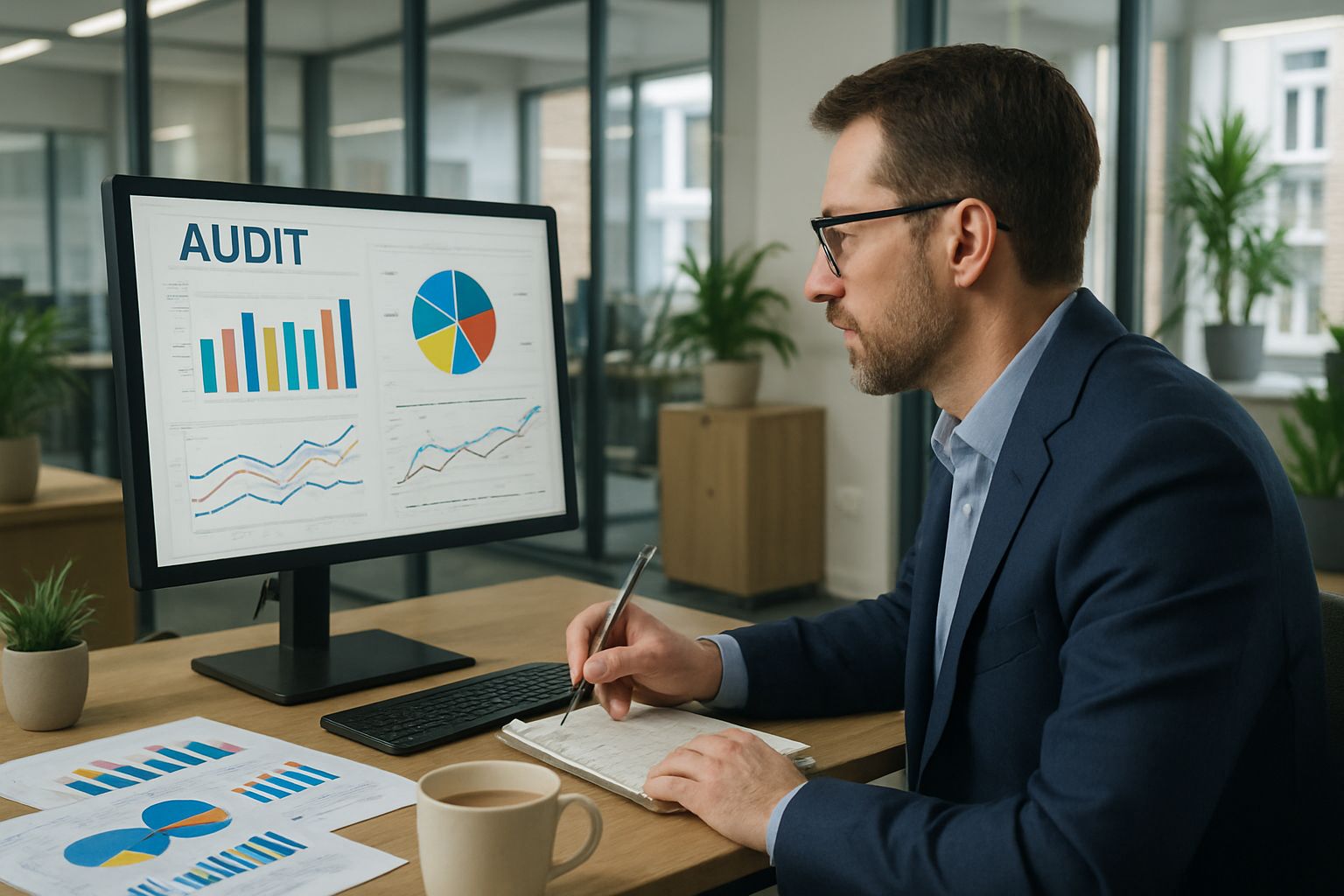 Public Sector Accountability auditor analyzing AI investment figures in UK office