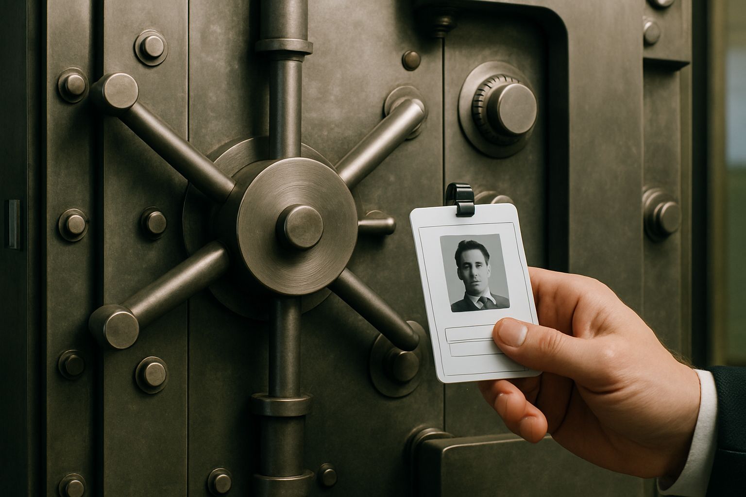 Security Threat Vector highlighted in bank vault with digital security badge