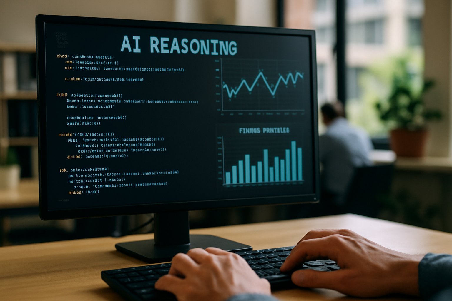 Computer screen showing AI Reasoning Model code and analytics.