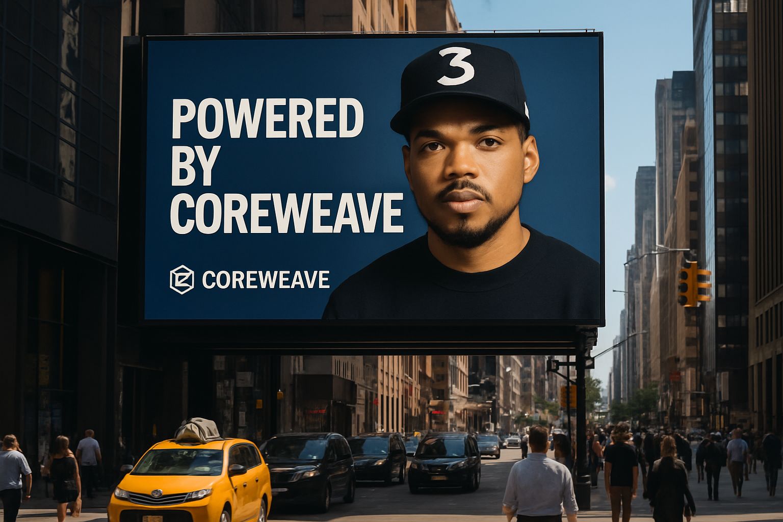 Brand Campaign billboard featuring Chance the Rapper in urban city setting.