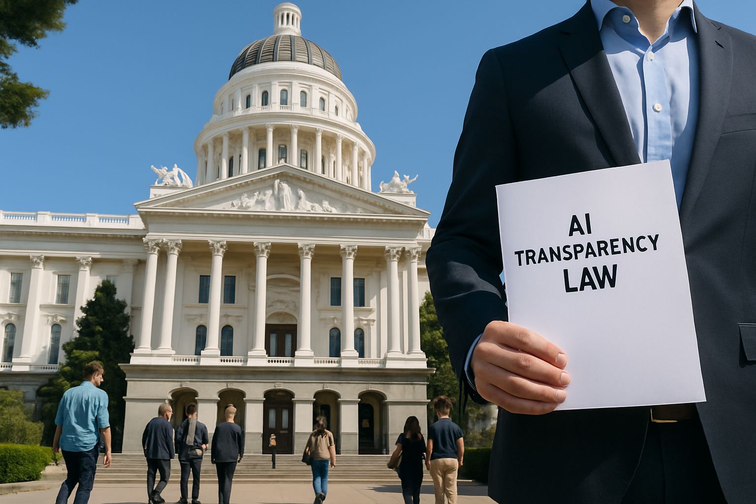 California State Capitol with AI Transparency Law documents for X.AI Court Case.