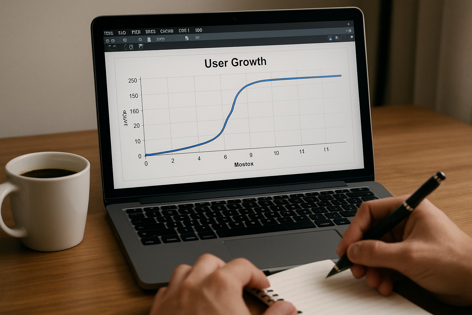 Computer screen shows Consumer Usage Plateau graph with notes being taken